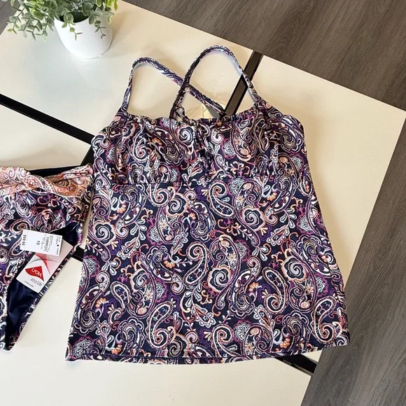 New Lands' End 2-Piece Tankini Set NWT - Paisley Print Underwire Support Size 10 - Picture 4 of 16